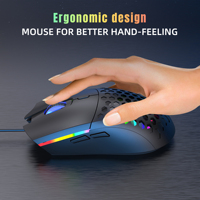 6 Keys Wired Gaming Mouse Honeycomb Hollow Design Colorful Backlight Adjustable 6400 DPI Mouse for Home office PC Gamer