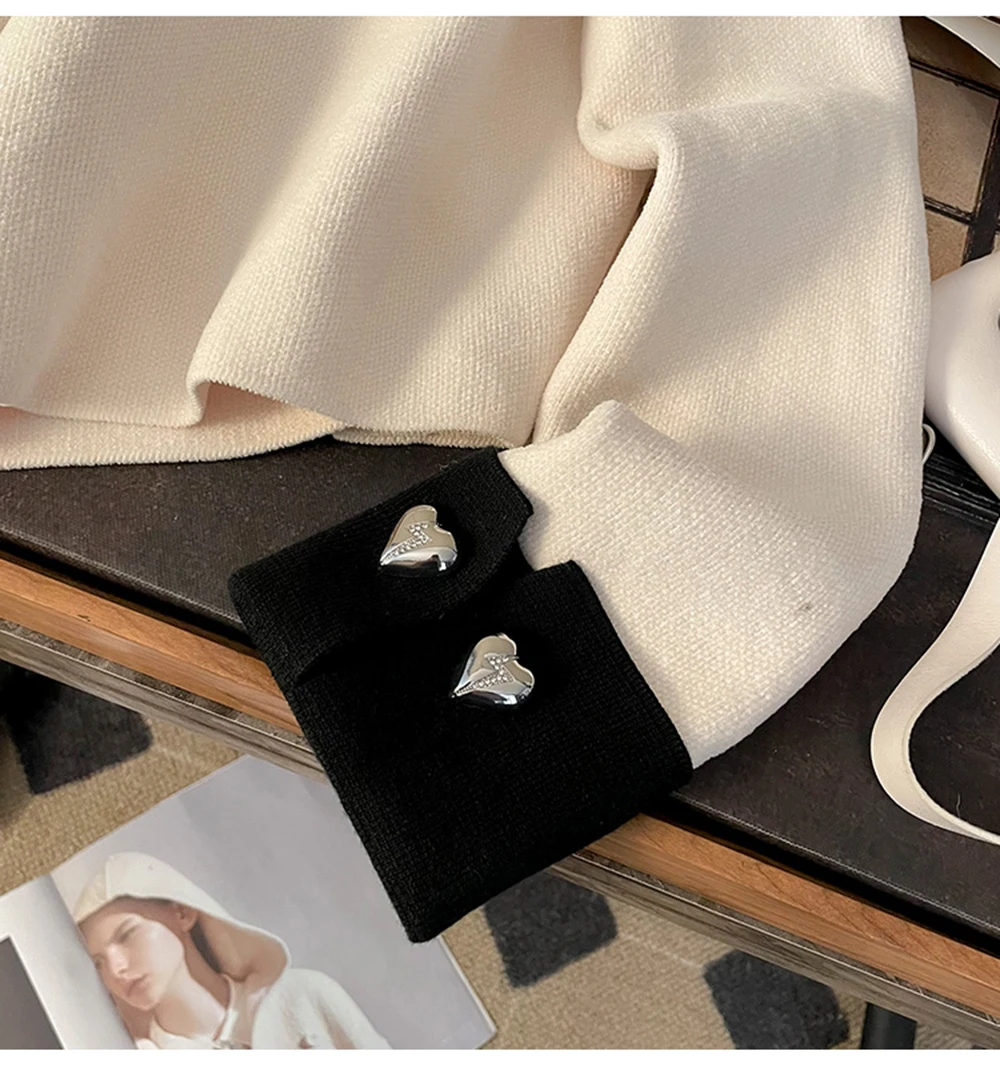 เสื้อคาร์ดิแกนสไตล์เกาหลีสำหรับผู้หญิง ตกแต่งรูปหัวใจ กระดุมแถวเดียว ตัดสีสัน ชิค สั้น ทันสมัย เสื้อนอกสำหรับฤดูใบไม้ผลิ รุ่นใหม่