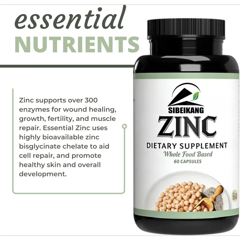 Zinc bisglycinate capsules for cellular, skin, and immune health support -60 capsules
