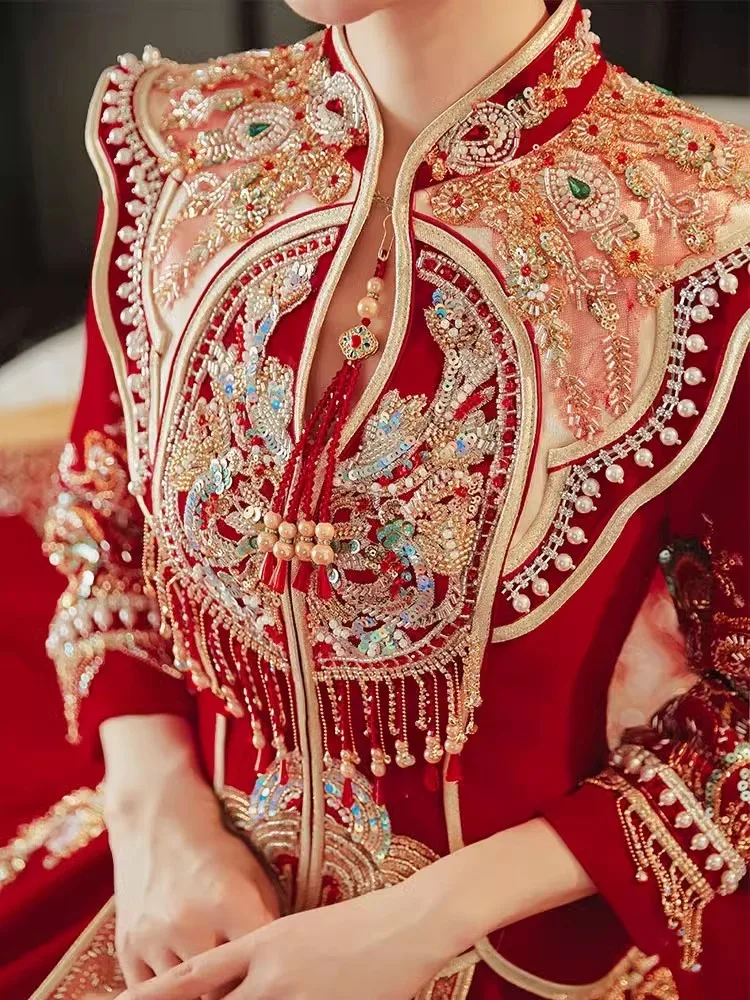 Velvet dress for brides new large-sized wedding and