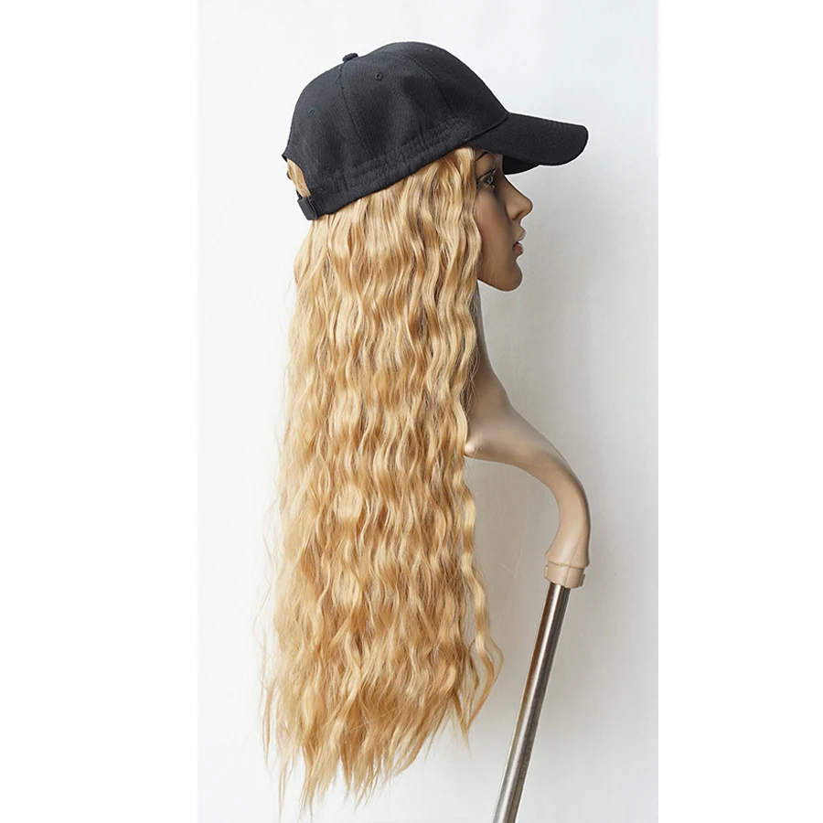 Hat with Hair,Baseball Cap wig,Bronze Blonde Long Wool  Curly Hat Wig for Women,55cm 22 inches