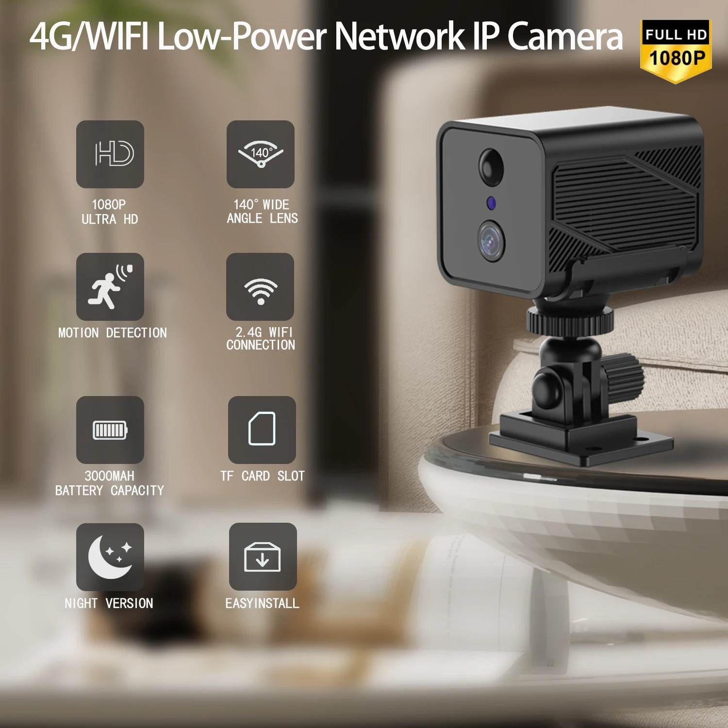 

Mini 4G Security Camera SIM Card WiFi Ultra HD Surveillance Camera 3000mAh Battery Low Power Voice Intercom CCTV Camcorder