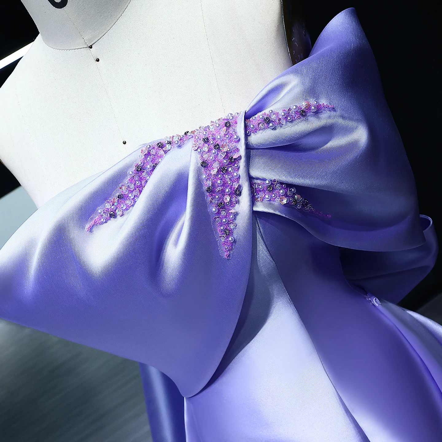 シャロンはドバイライラックオフショルダーアラビア語 فساتين سهرة弓オーバースカート女性のウェディングパーティードレス SS400 カスタマイズ