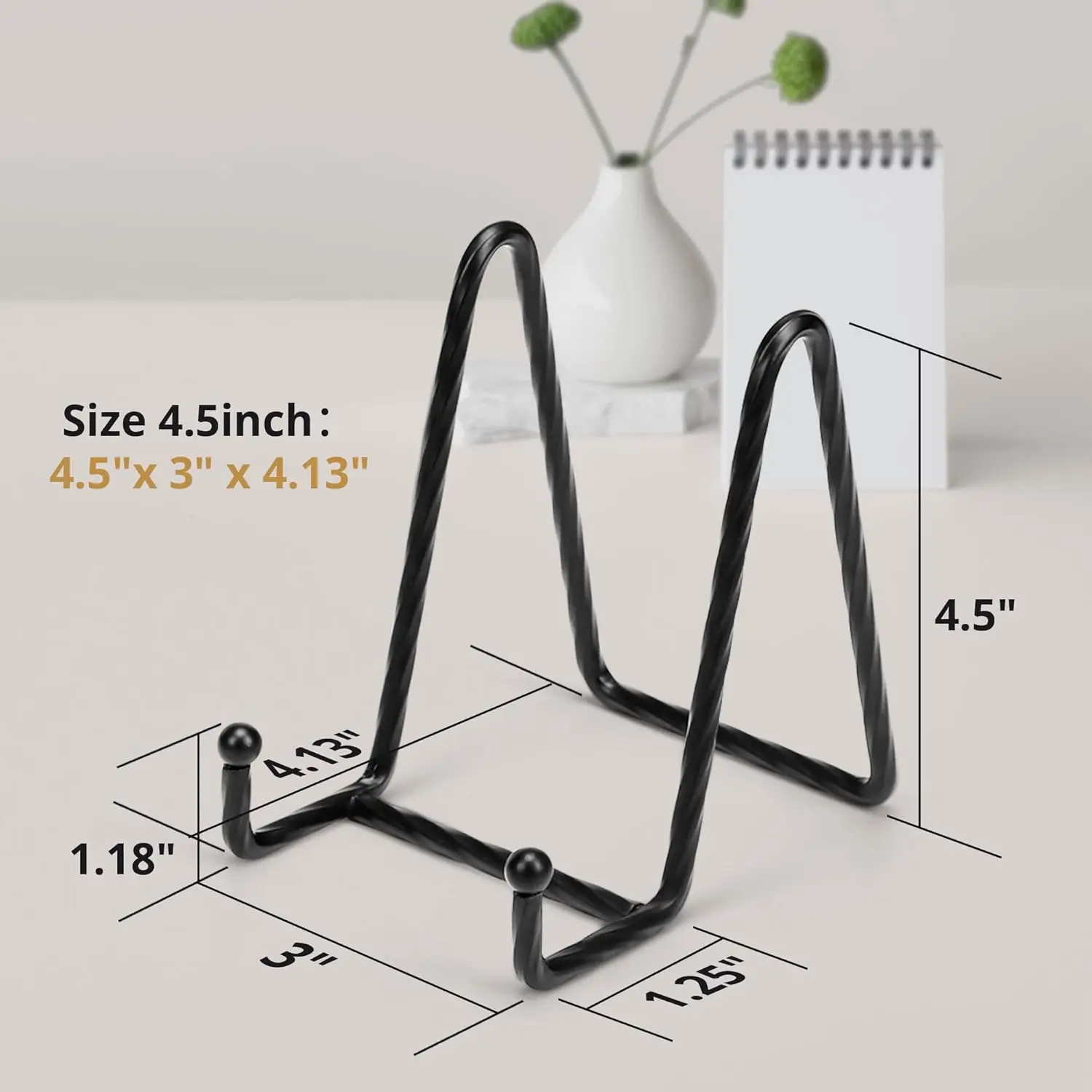 Pack 4.5inch  Picture Stands for Display, Black Metal Plate Stands for Display - Decorative Plate Stand, Plate Holder Display St