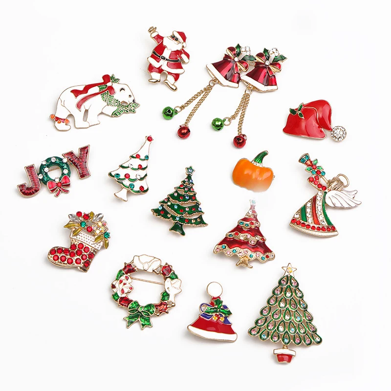 

100PCS Wholesale Christmas Pines Pin Enamel Metal Pins Bell Santa Boot Hat Brooches Lapel Badges Broszka Gift for Friends Brouch