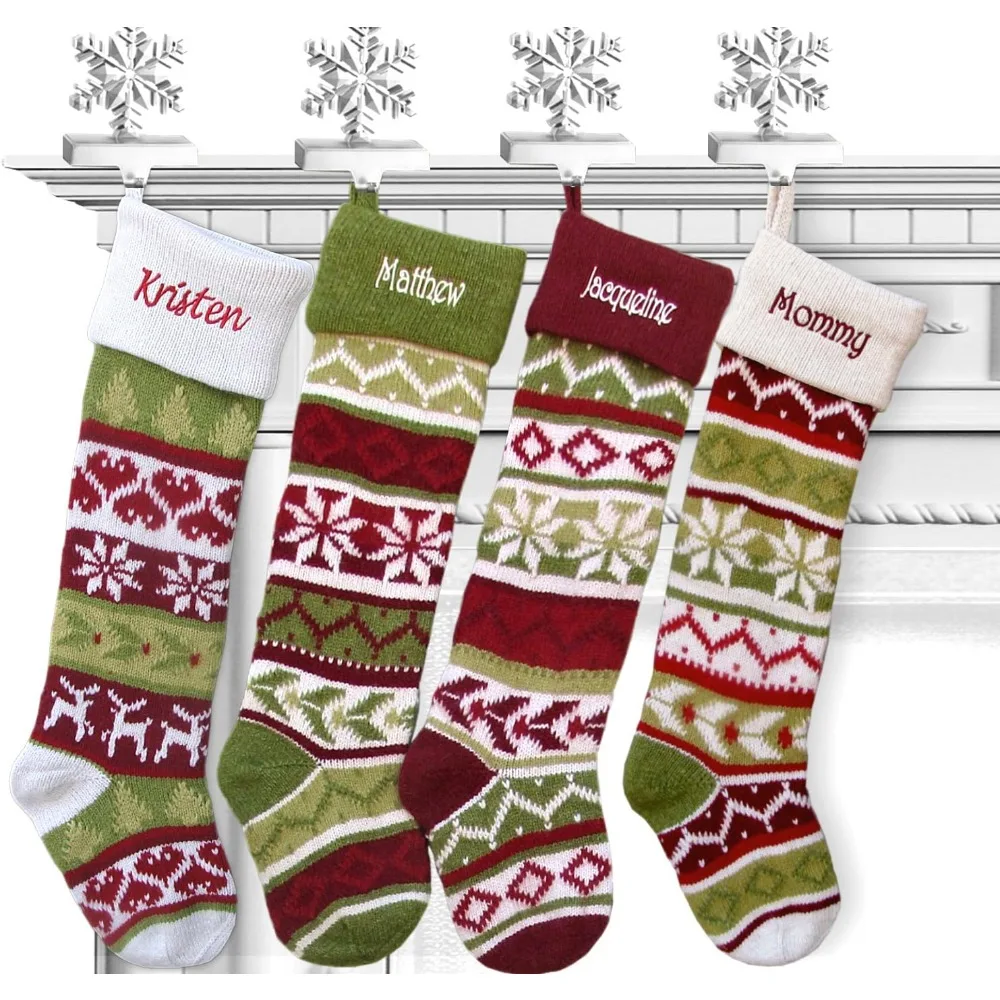 Set of 4 Knit Christmas Stockings Fair Isle Design 28