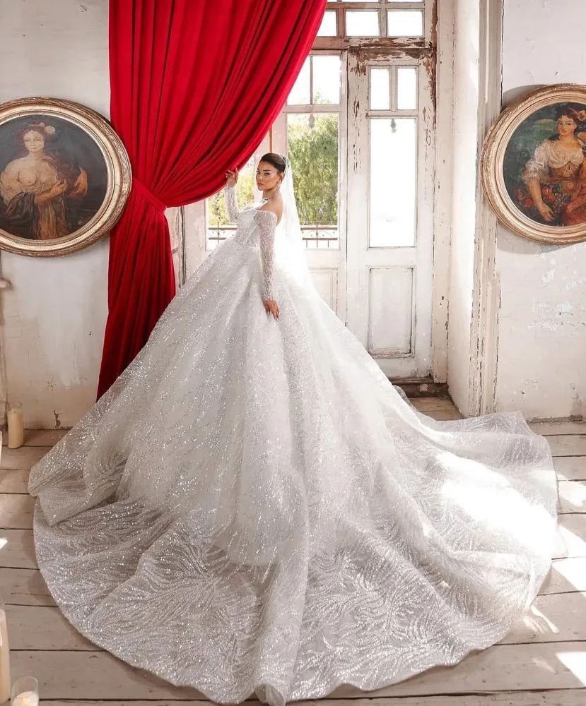 Elegant wedding dresses sweet collar Long sleeve puffy skirt Women's wedding dresses  Customized Vestido de novia