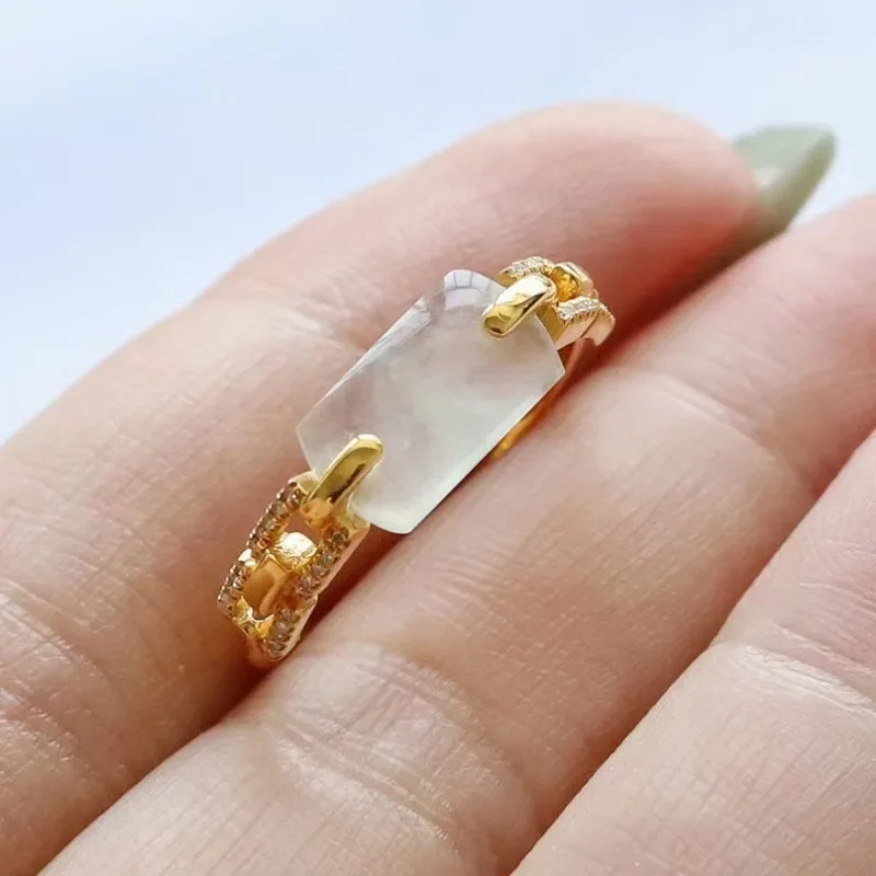 Natural Chalcedony Ice Ring Exquisite and Simple Glossy Saddle-shaped Rings for Women Fashion Vintage Banquet Jewelry Gift