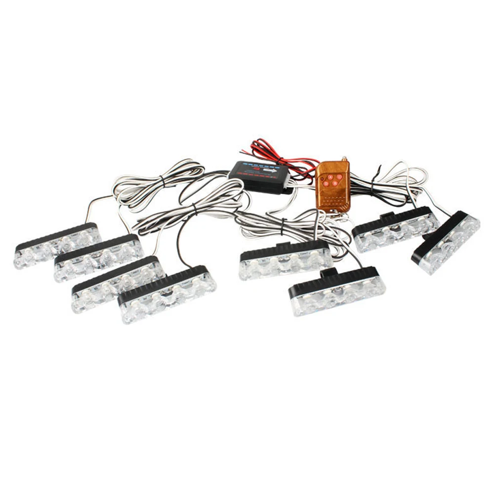 Yellow LED Strobe Light with 8 modules Car Grille Emergency Flash Lights with Wireless Remote Control  Red Blue Signal Beacon