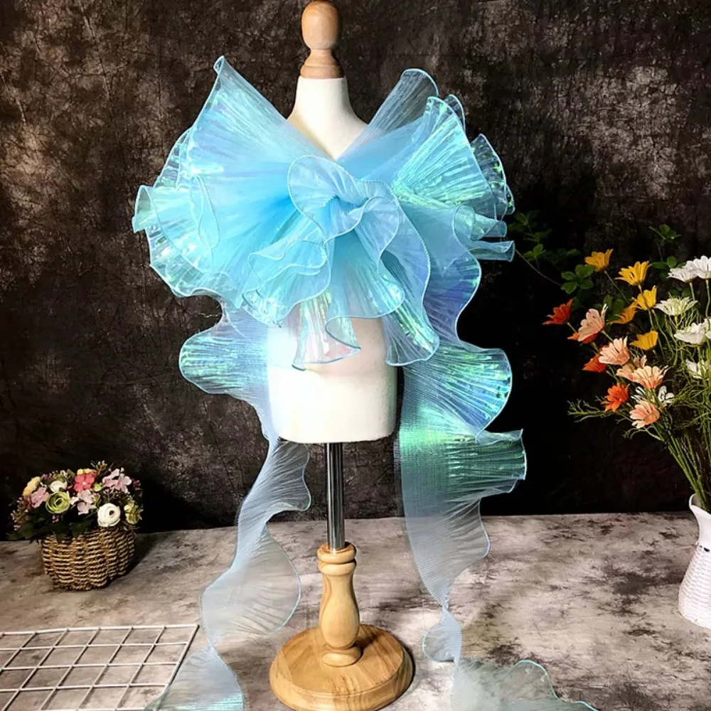 2025 1 ヤードグラデーションレース生地 DIY 透明プリーツレースリボン 15 センチメートル幅オーガンザ生地パッチワーク装飾