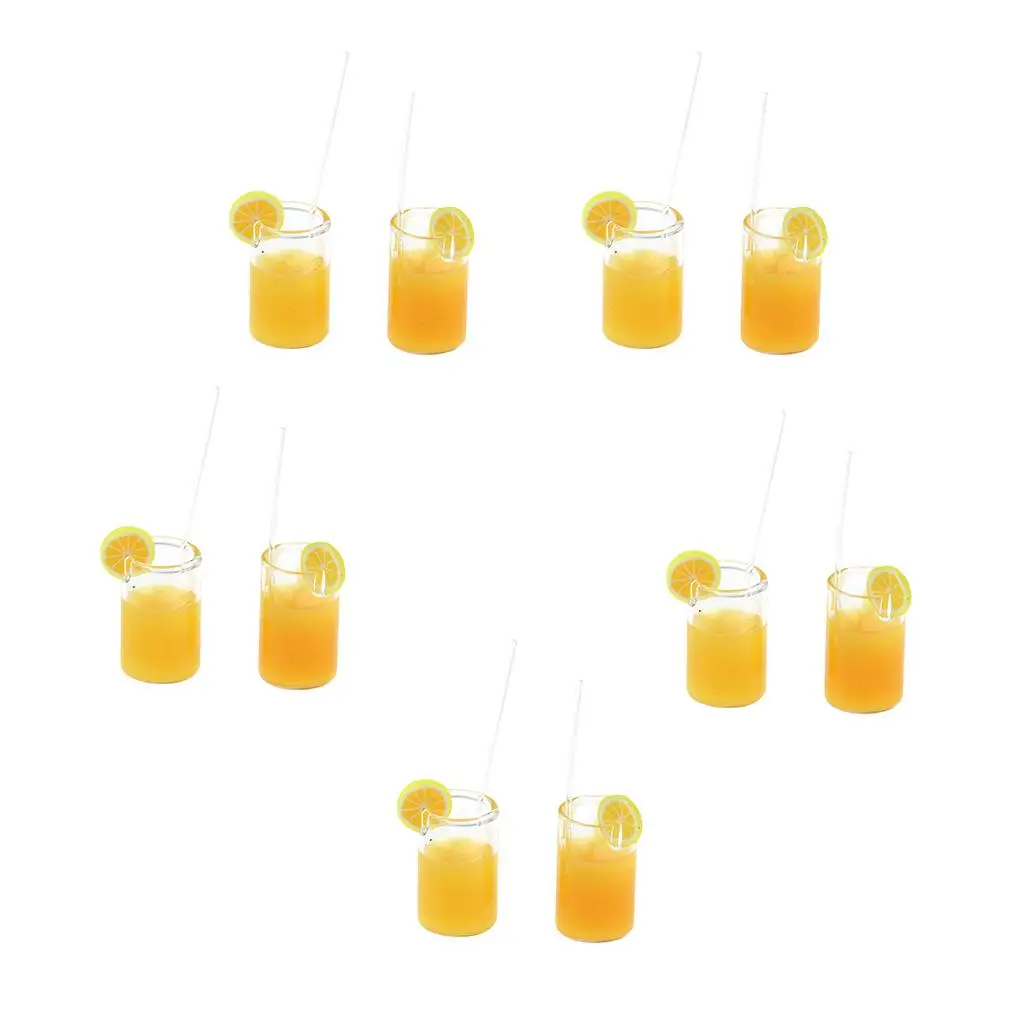 

10 Pieces 1/12 Dollhouse Miniatures Orange Juice Cups Dining Table Decor