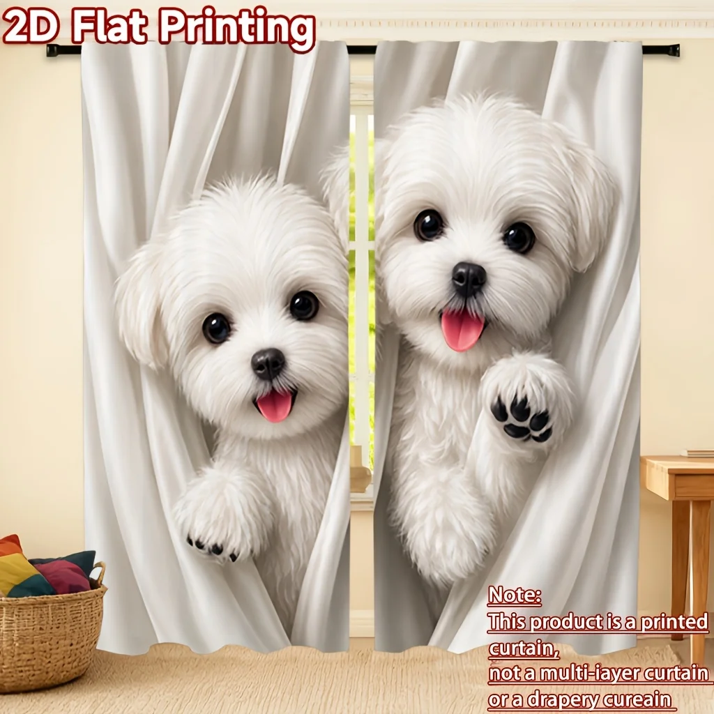 Cute Puppy Portrait Window Curtains for Living Room Bedroom Home Decor 2D Flat Printing Curtain Panels