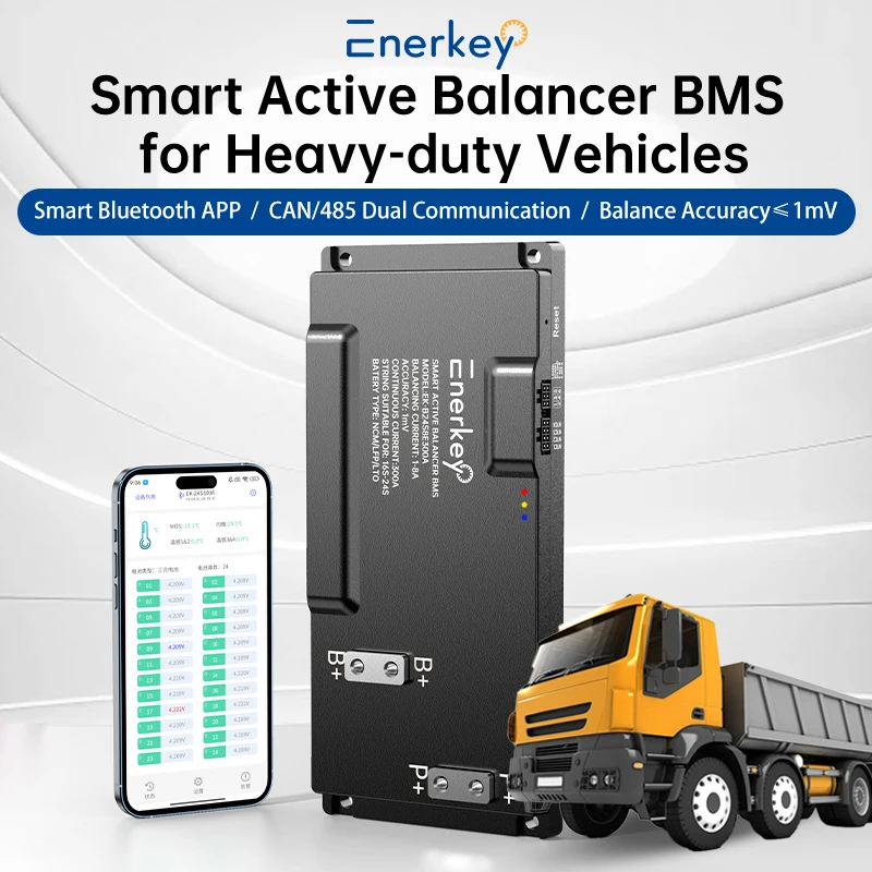 Enerkey Smart BMS 16S-24S 200A 250A 300A with Active Balancing 1A-8A for Lifepo4 / Li-ion/ LTO has Bluetooth APP CAN RS485