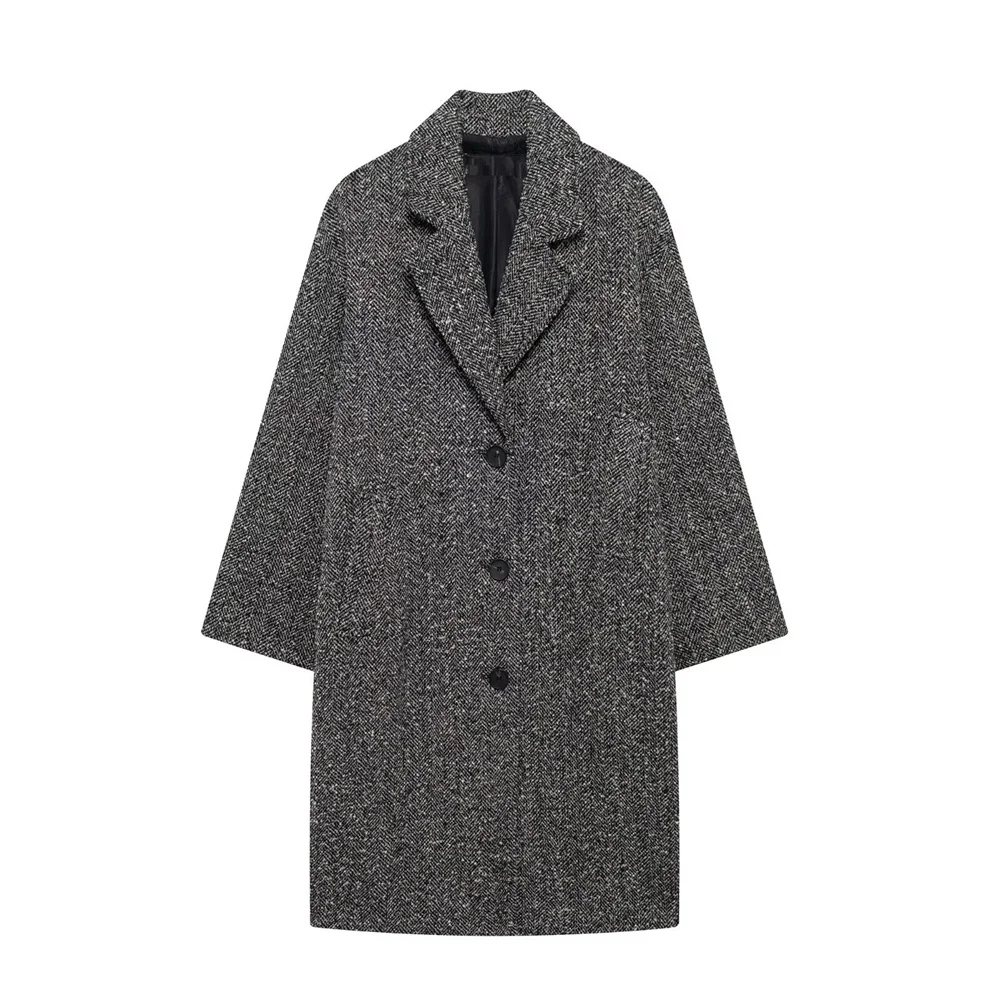 

new women's European and American style fashionable loose shoulder single breasted herringbone diagonal coat jacket