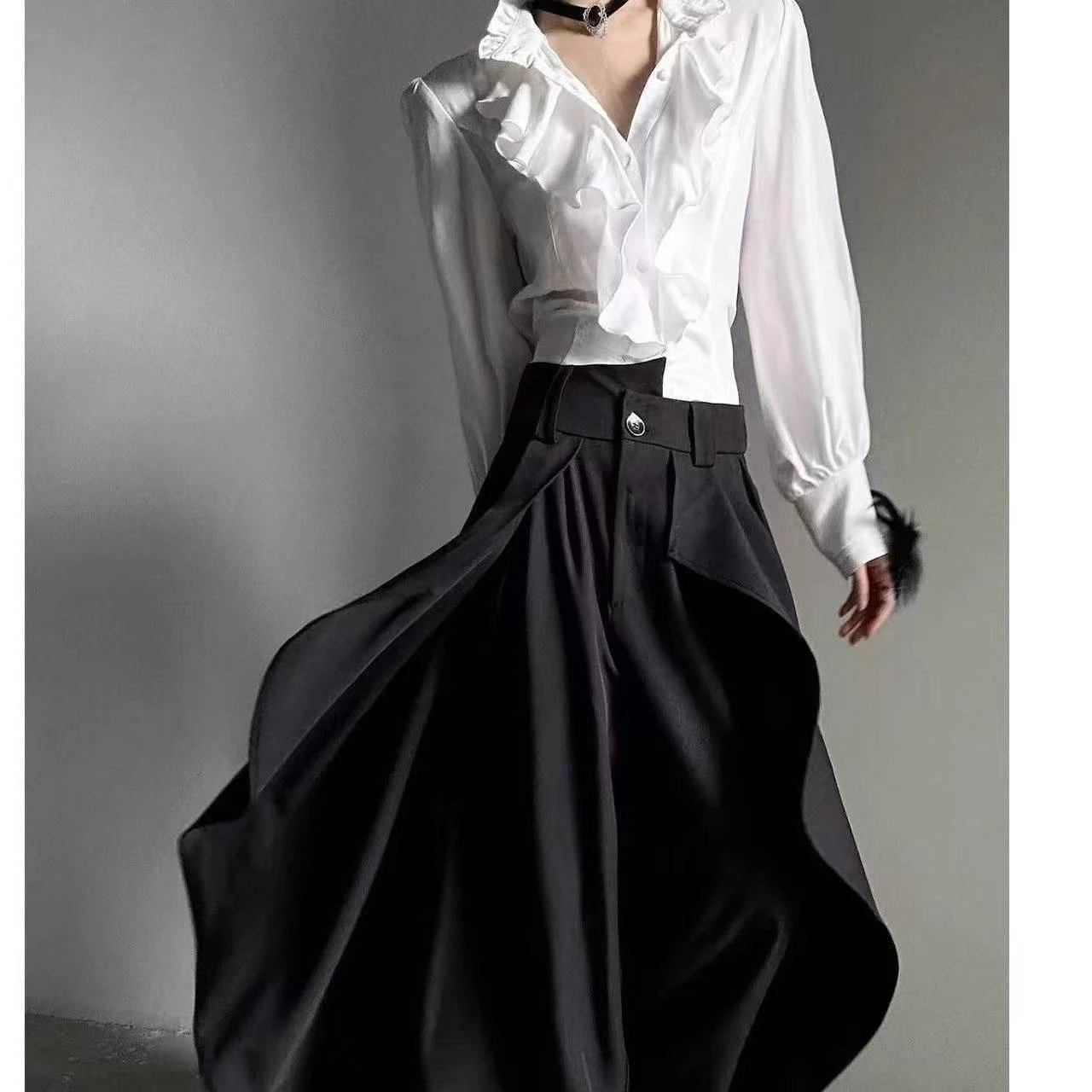 

Office Lady French Elegant Shirt Solid Caual Long Sleeve Tops Woman New Black Vintage Fashion Blouses Korean Style