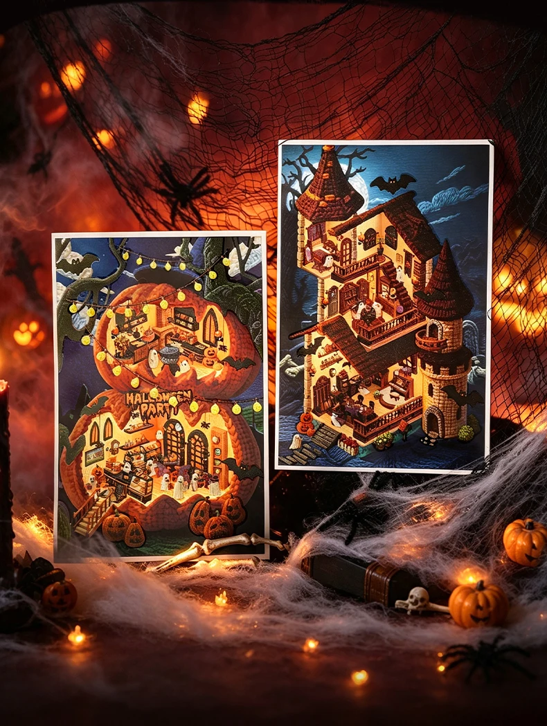 JIANQI Kawaii Weihnachten Halloween 3D-Straßenansicht Landschafts-Aufkleber DIY Taschenhütten-Szene Festivalgeschenk – Detail 5