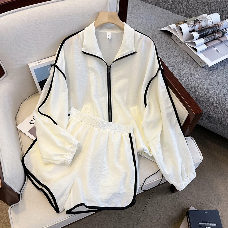 

Lightweight UV Protection Color Blo Design Summer Outfit Women's ort Sve Zipper Jaet And orts Two-Piece Set Faio...