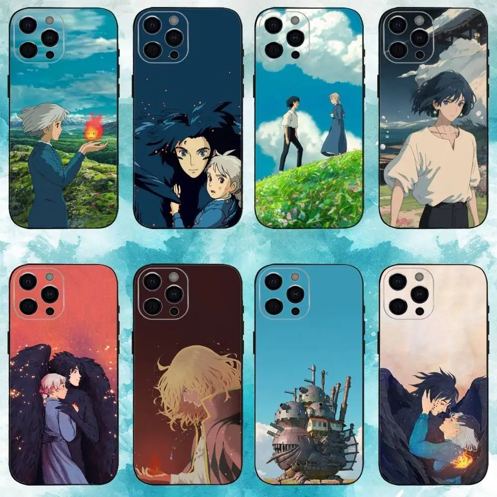 H-Howls Movendo C-Castle Capa de telefone fofa para iPhone17,16,15,14,13,12,11 Plus,Pro Max Soft Black Cover