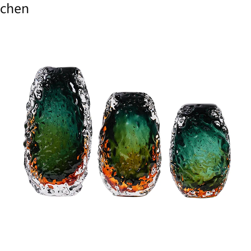 ZML green glass vase ornament porch living room hydroponic flower arrangement high-end art decoration