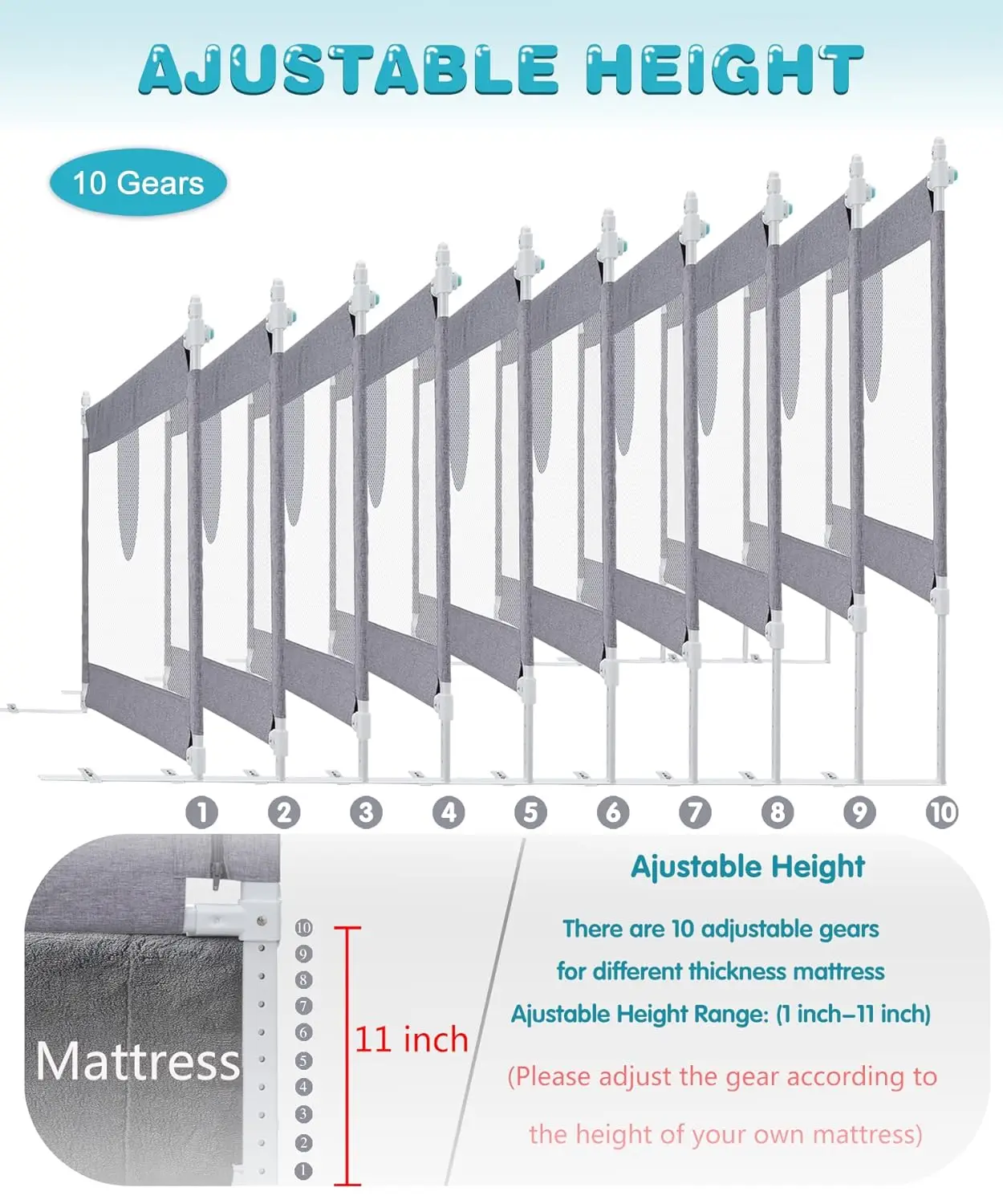 Universal Adjustable Bed Rails for Toddlers, Extra Tall Safety Guard with Double Lock Fits Queen King Twin Full Mattress