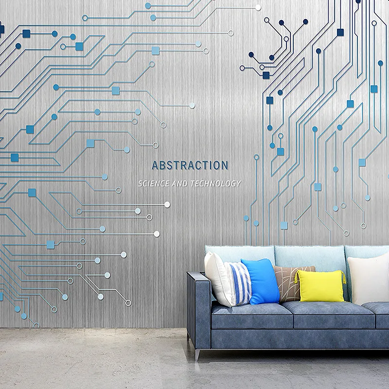 Customized products 3D Industrial style metal circuit board mural Office Internet bar background wall Technology wallpaper 3d