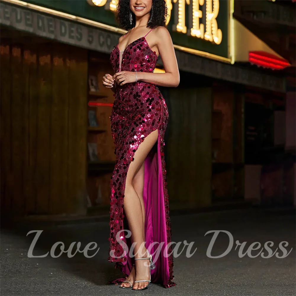 

Gorgeous Sequin Mermaid Evening Dresses For Women Sexy Side Slit Prom Dress V Neck Formal Party Gowns vestidos para mujer
