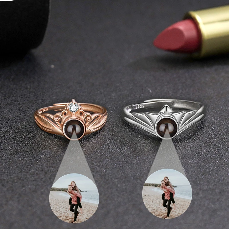 

Персонализированные кольца для фотографий LOVE/Корона на заказ для женщин и мужчин, проекционное фотокольцо для пары, подарок на день Святого Валентина, ювелирные изделия