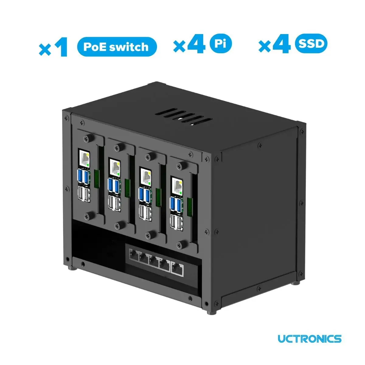 Gabinete completo atualizado UCTRONICS para cluster Raspberry Pi, com 4 suportes de montagem removíveis para Pi 4B, 3B +/3B e outros