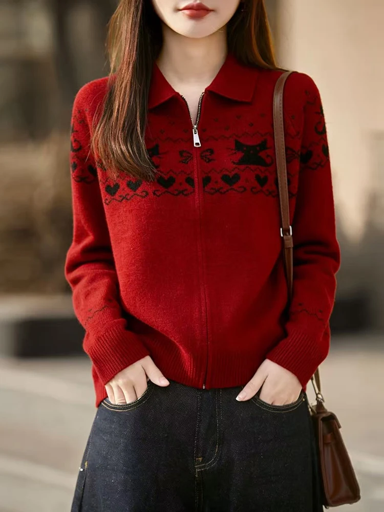 

Женский шерстяной вязаный кардиган свободного кроя на молнии с узором, мягкий, средней длины, весенний свитер