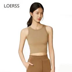 LOERSS-Haut de sport basique en fibre précieuse pour femme, coupe couvertes, sans couture, push-up, col rond, vêtements de sport, fitness, yoga