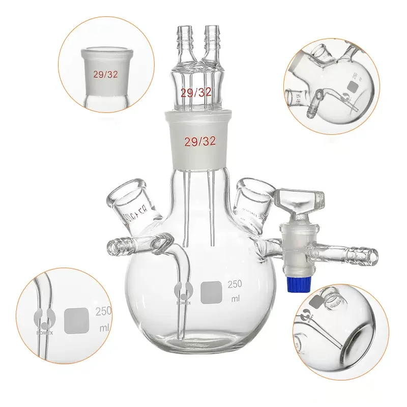 Laboratorio probador de contenido de humedad, vidrio de borosilicato, definición de contenido de humedad, frasco de reacción de cinco bocas, 250ml