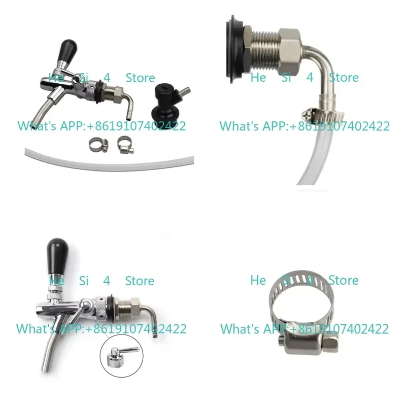 Stainless steel adjustable beer faucet with 2m eco-friendly beer pipe and hose clip set