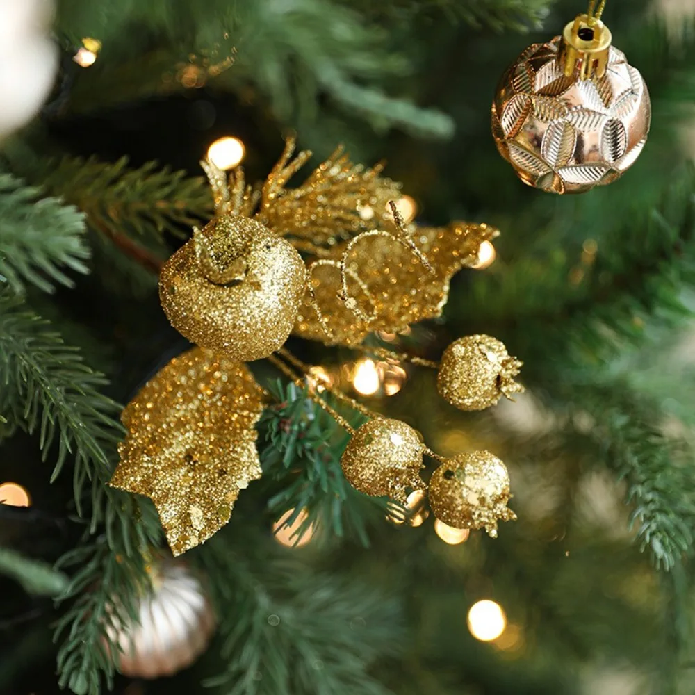 

Elegant Gold Glittered Berries Stem Artificial Practical Christmas Berry Branches DIY Fake Plant Holiday Picks