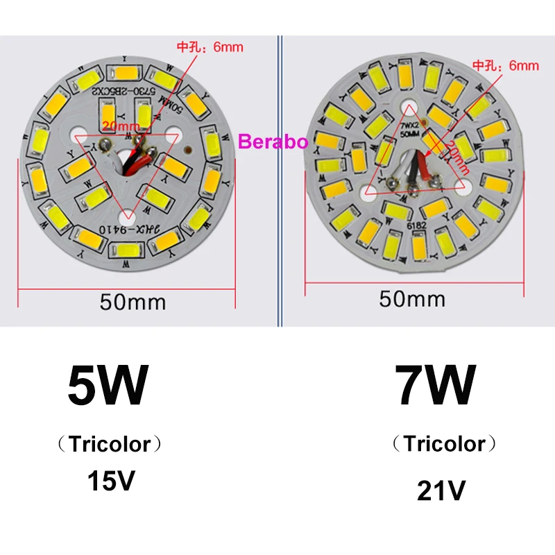 5 pcs 5730 SMD bulb lamp double color 3W 5W 7W 9W 12W 15W 18W round led light board LED Chip  Aluminum Lamp plate For LED Bulb