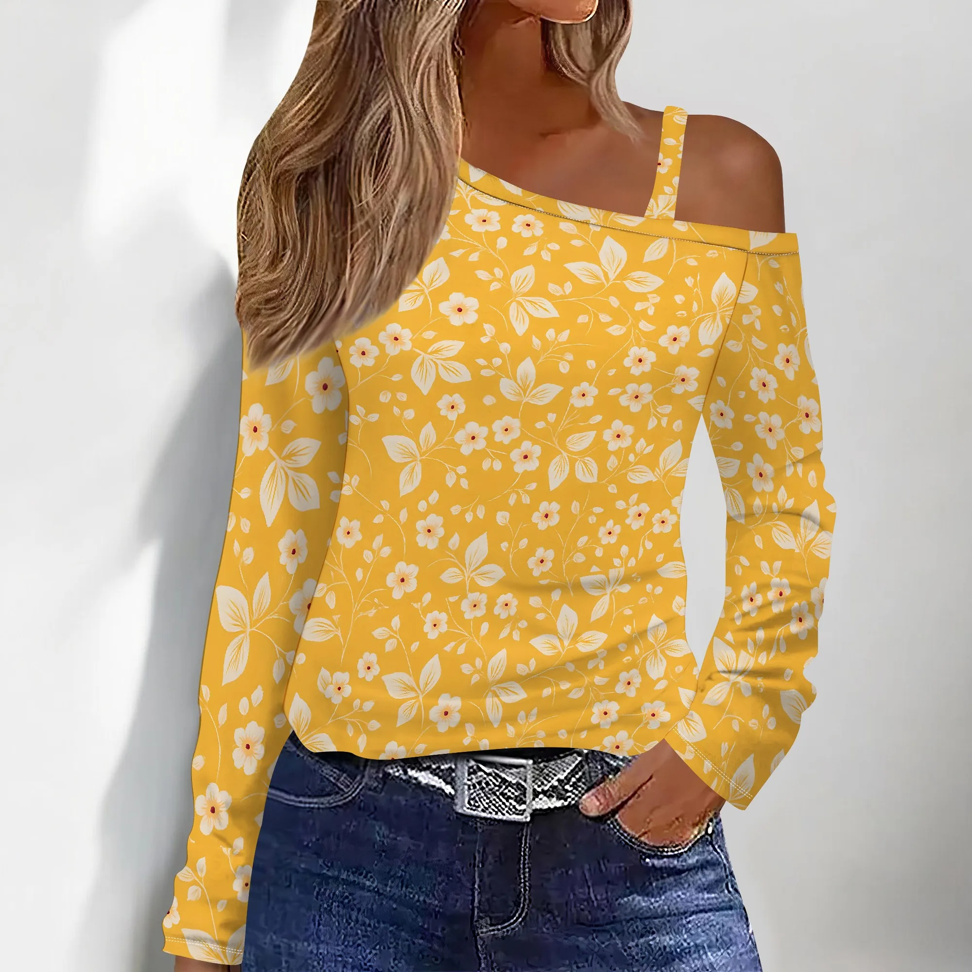 

Crewneck Long Sleeve Blouse Summer Casual Boho Chic Floral Print Cotton Linen Tunic Tops