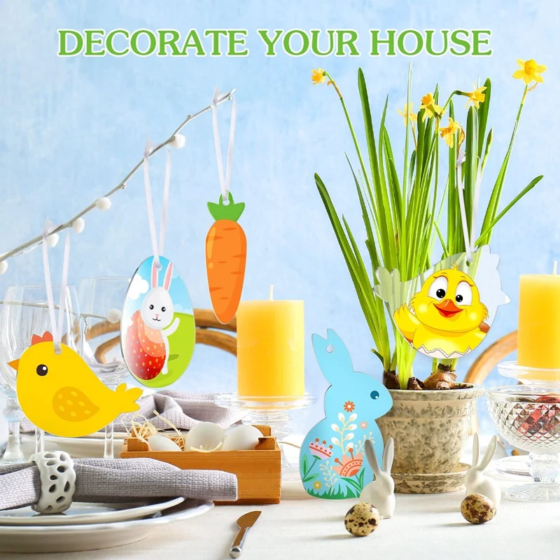 48 pezzi di ornamenti pasquali in acrilico grezzi appesi ornamenti per alberi trasparente coniglietto pulcino uovo carota per artigianato pasquale fai da te