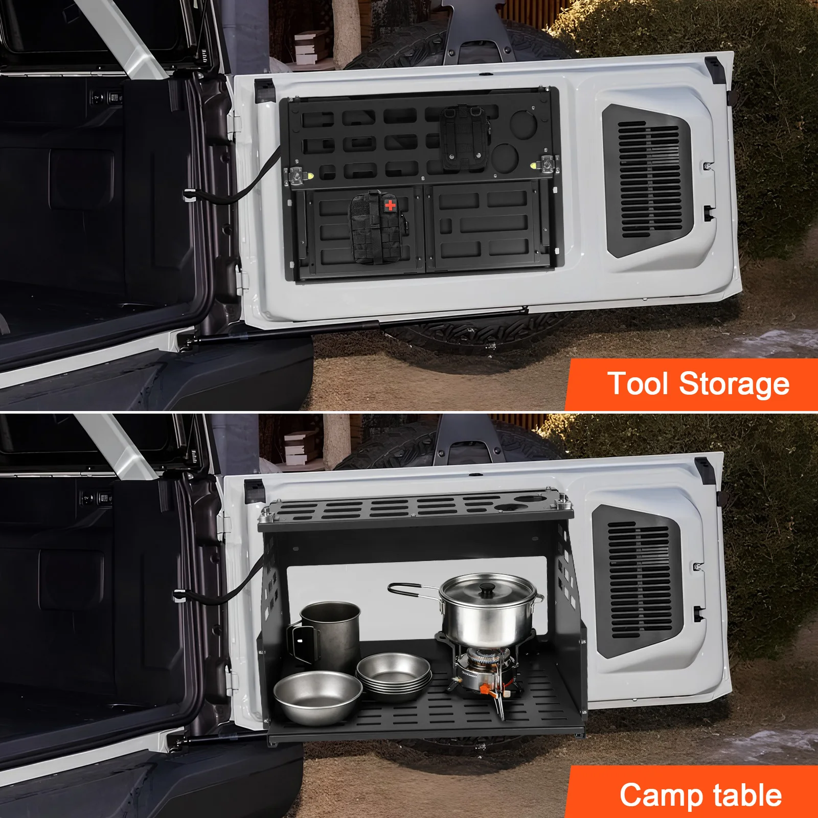 

Для Ford Bronco 21-24, внедорожная стойка для хранения задней двери, авто, стойка для кемпинга, пикника, складная панель для путешествий на открытом воздухе, принадлежности для хранения автомобиля