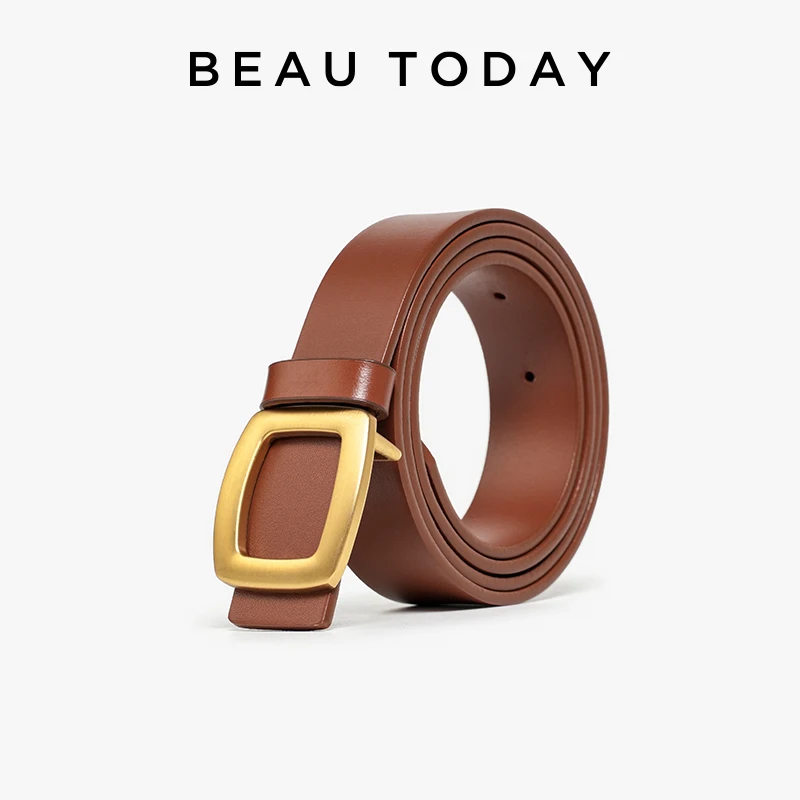 BEAUTODAY Brand Belt Women Cow Leather Solid Color Luxury Designer Square Buckle Jeans 2024 Ladies Accessories Handmade 91105S