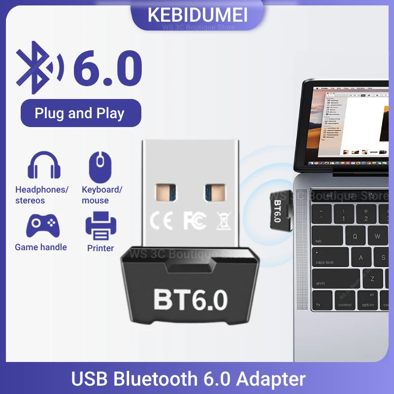 

KEBIDUMEI USB Bluetooth 6.0 Dongle Adapter for PC Speaker Wireless Mouse Keyboard Music Audio Receiver Transmitter Drive free