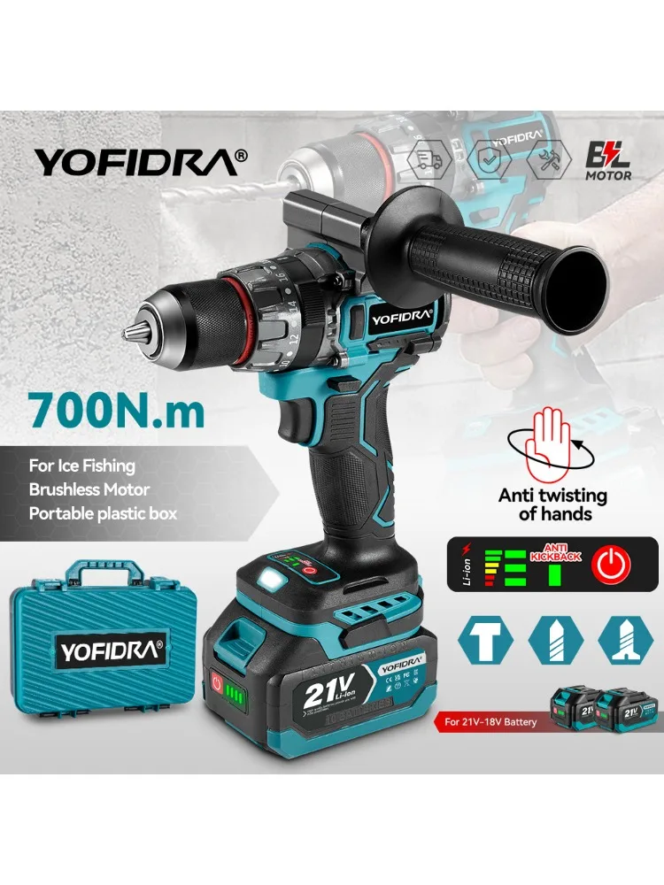 YOFIDRA 13mm 20 + 3 Drehmoment Bürstenlosen Bohrmaschine Schraubendreher Eis Brechen Lose Boden Schlagbohrmaschine Für Makita 18-21V Batterie Pin