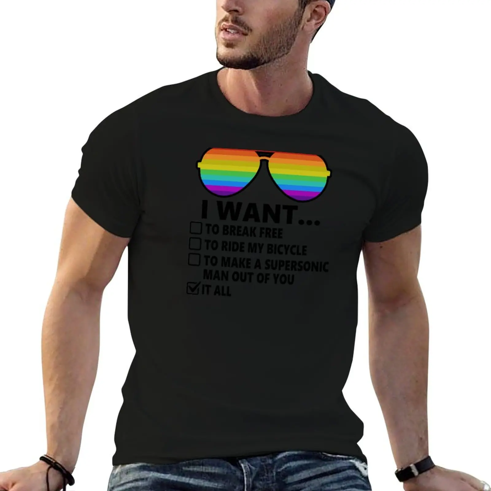 Camiseta divertida para amantes de la música, disfraz de ciclista, camiseta I Want It All, camiseta de algodón de alta calidad, camiseta 100%