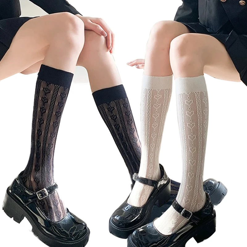 

Lace Flower Print Long Stockings Sexy JK Thigh High Knee Sock Female Summer Thin Transparent Lolita Kawaii Calf Socks Hosiery
