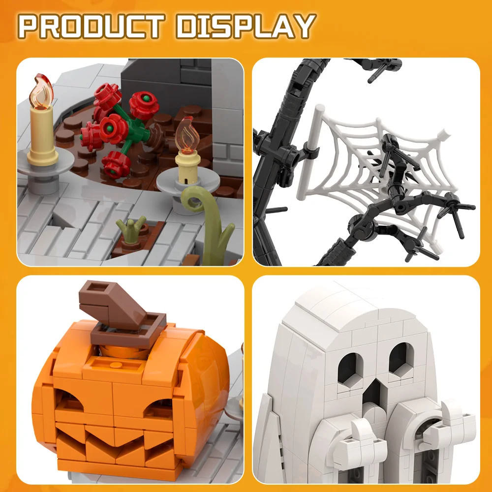 Klocki Gobricks MOC Halloween Duch Palce Potwór Model Świąteczny Dowcip Klocki DIY Zabawka do Składania Prezent dla Dzieci