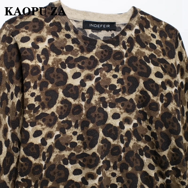 KAOPU ZA Woman's 2024 Autumn Fashion Long Sleeve LEOPARD Print Sweater Top Women Clothing Casual O-Collar Jumper Long Sleeve Top