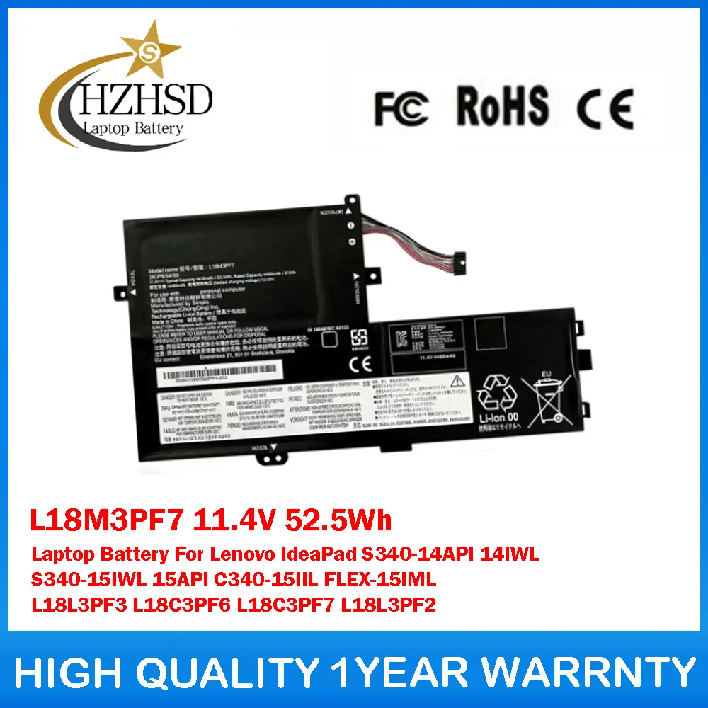 

L18M3PF7 11.4V 52.5Wh Laptop Battery For Lenovo IdeaPadS340-14API 14IWL S340-15IWL 15API C340-15IIL FLEX-15IML L18L3PF3 L18C3PF6