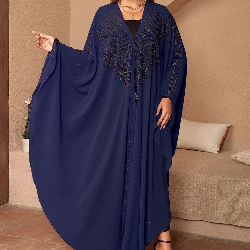 Imagem -04 - Abayas Beading Boubou Vestido para Mulheres Caftan Modesto Muçulmano Monocromático Tamanho Livre Ocasiões de Festa de Casamento Nova Moda Luxo