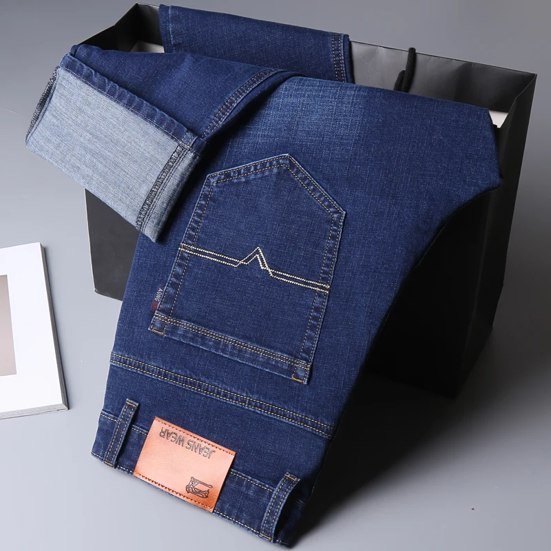 Men's Autumn Winter High Waisted Solid Bright Line Decoration Pockets Button Zipper Loose Denim Trousers Casual Formal Pants