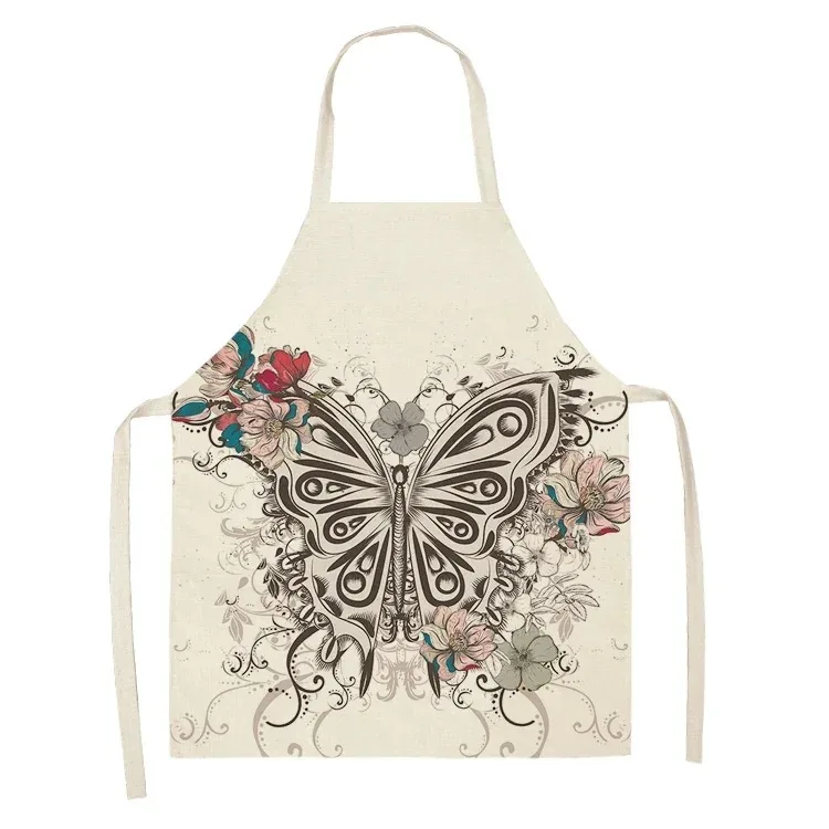 Butterfly Pattern Linen Hand Wipe Sleeveless Waist Apron Adult Children Home Decoration Apron Kitchen Cooking Accessories