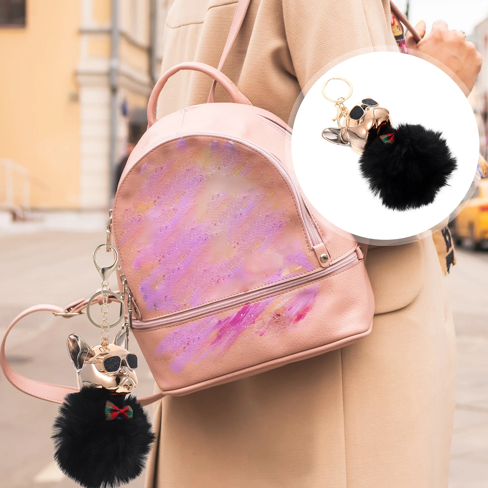 

Funny Dog Key Chain Ball Pendant Hanging Ornament for Bag Backpack Car Interior Key Ring Decorative Charm Dog Pendant