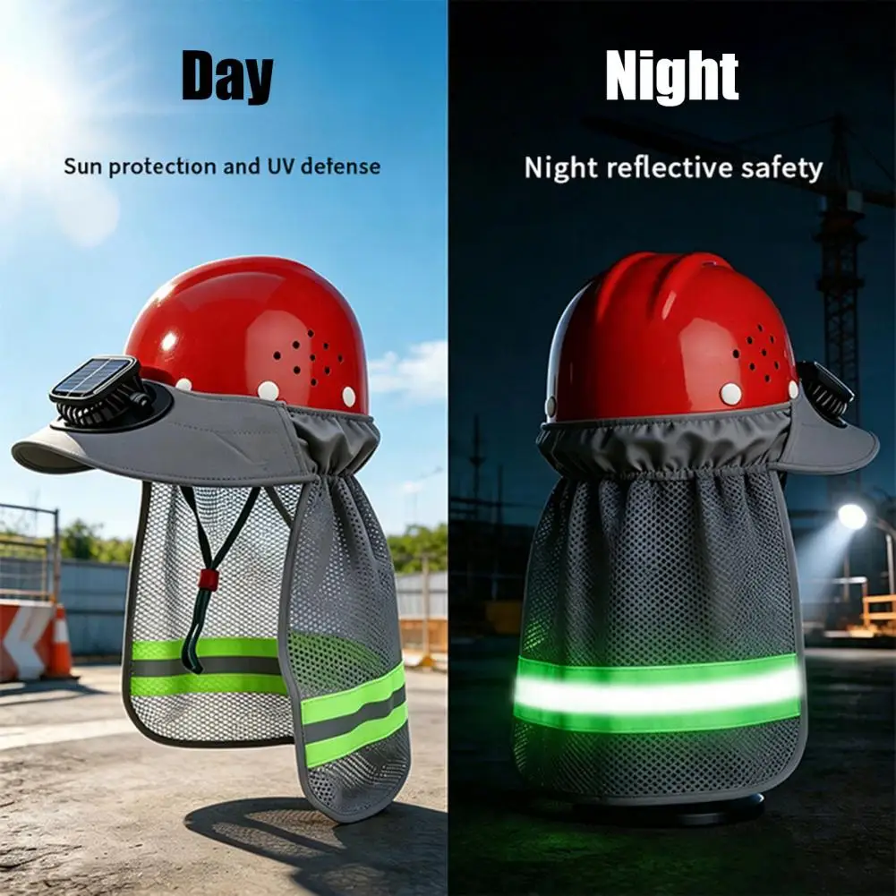 Sun Hard Hat, Neck Shield Shade Full Brim Hard Hat with Solar Fan, Reflective Sun Shield Visor with High Visibility for Construc